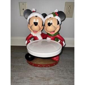 Rare Disney Mickey & Minnie Mouse Christmas Cookie Holder & Ceramic Tray